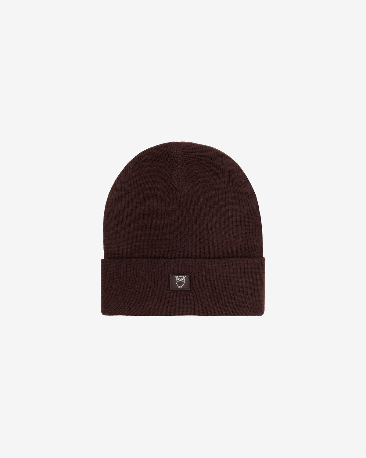 KnowledgeCotton Apparel - UNI Merino double layer badge beanie Hats 1487 Chocolate Torte
