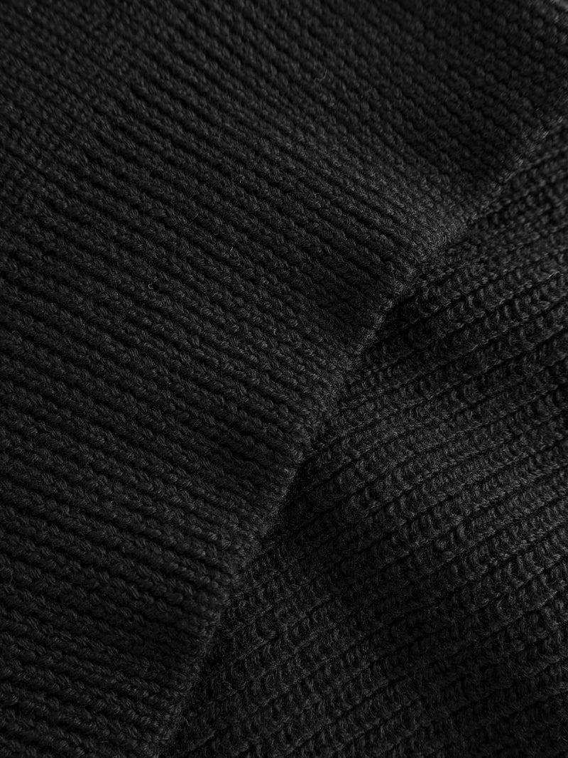 KnowledgeCotton Apparel - WMN Merino half zip high neck Knits 1300 Black Jet