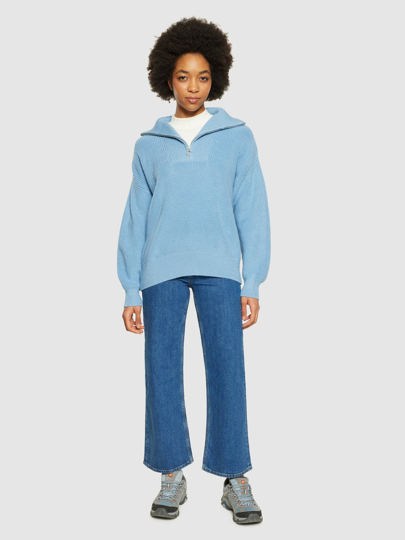 KnowledgeCotton Apparel - WMN Merino half zip high neck Knits 1463 Glacier Lake