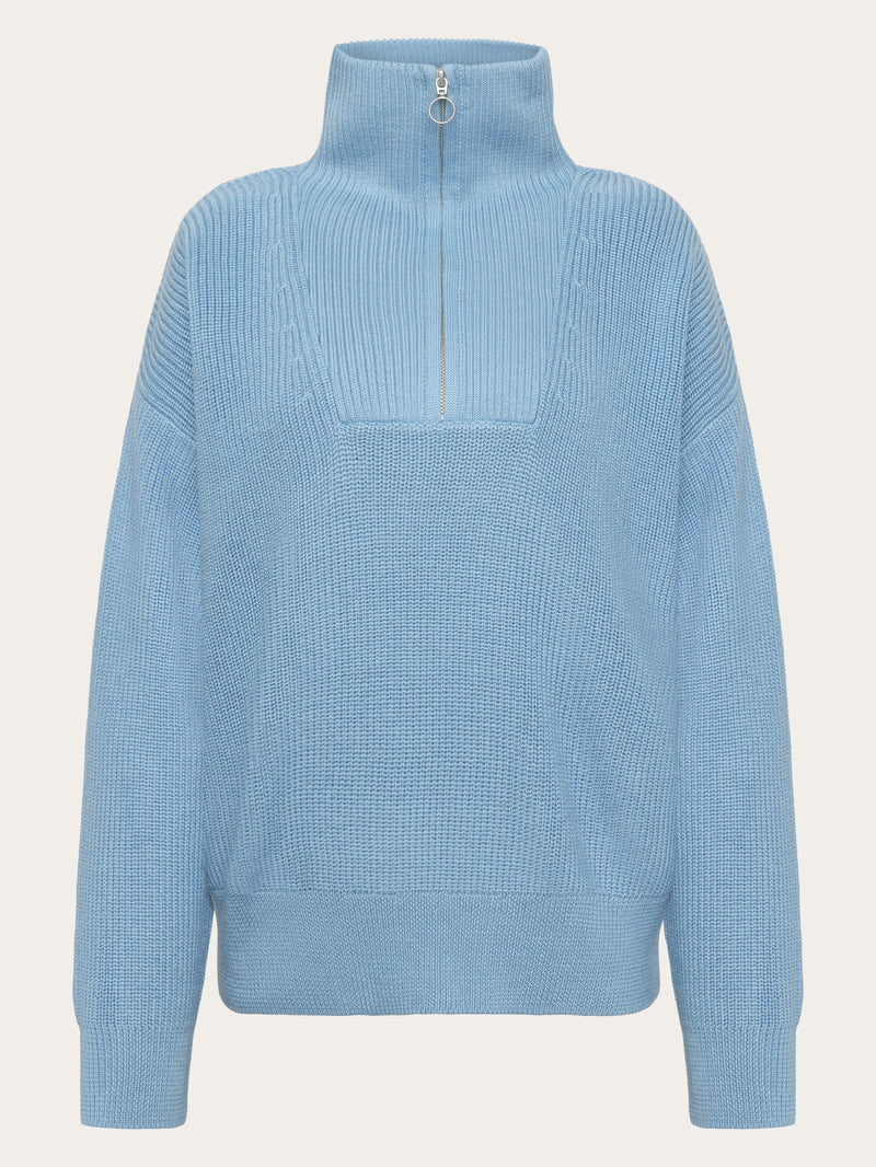 KnowledgeCotton Apparel - WMN Merino half zip high neck Knits 1463 Glacier Lake