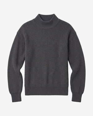 KnowledgeCotton Apparel - WMN Merino high neck sweater Knits 1073 Dark Grey Melange