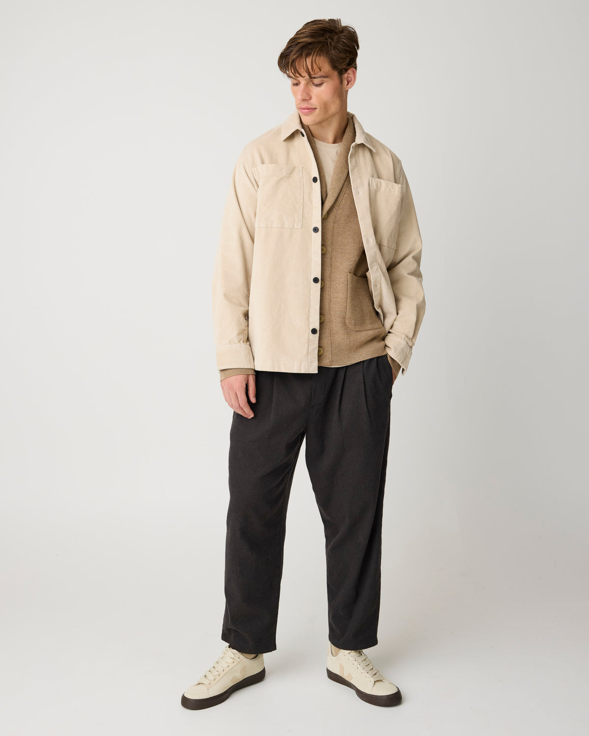 KnowledgeCotton Apparel - MEN Merino knit cardigan Knits 1336 Kelp melange