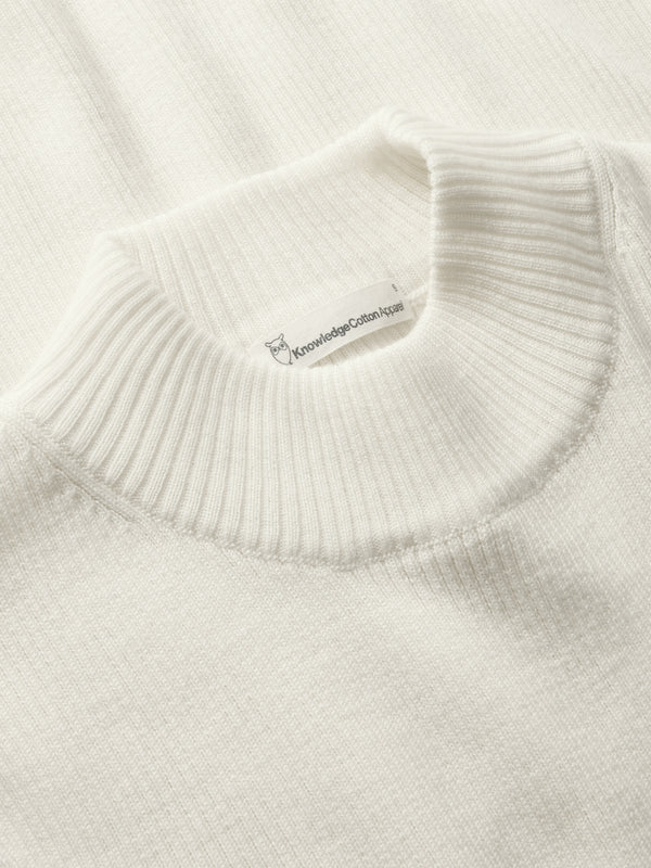 KnowledgeCotton Apparel - WMN Merino rib mock neck long sleeve t-shirt Knits 1387 Egret