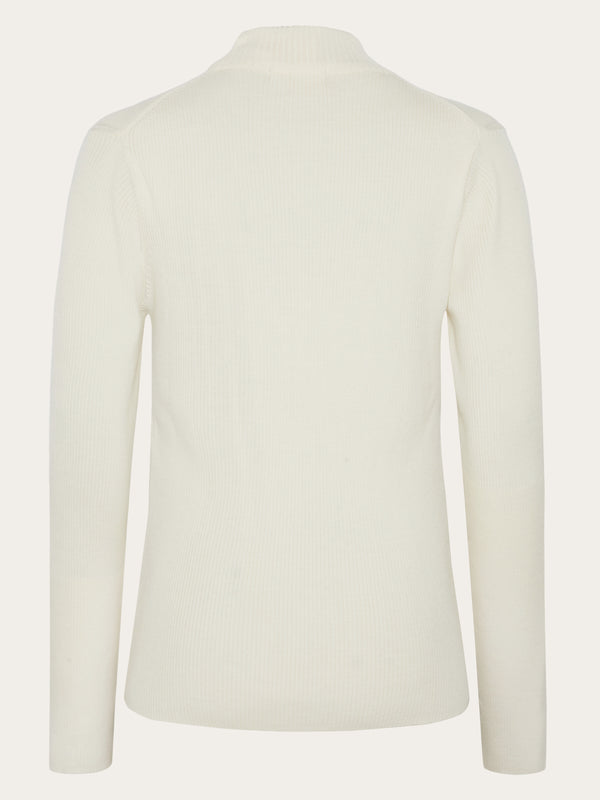 KnowledgeCotton Apparel - WMN Merino rib mock neck long sleeve t-shirt Knits 1387 Egret