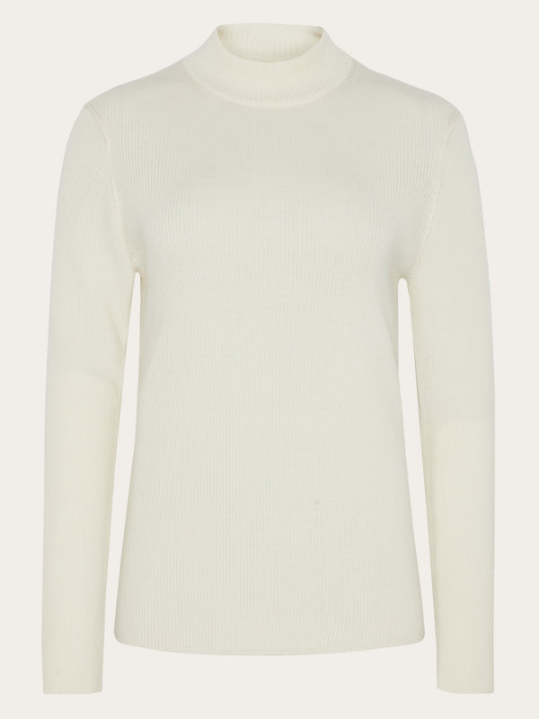 KnowledgeCotton Apparel - WMN Merino rib mock neck long sleeve t-shirt Knits 1387 Egret