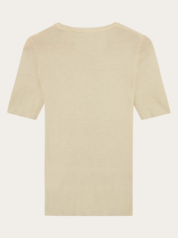 KnowledgeCotton Apparel - WMN Merino rib t-shirt T-shirts 1387 Egret