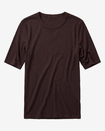 KnowledgeCotton Apparel - WMN Merino rib t-shirt T-shirts 1487 Chocolate Torte