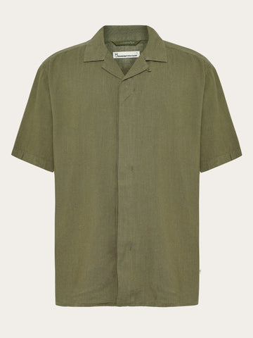 KnowledgeCotton Apparel - MEN Moss relaxed Linen-mix short sleeve shirt Shirts 1068 Burned Olive