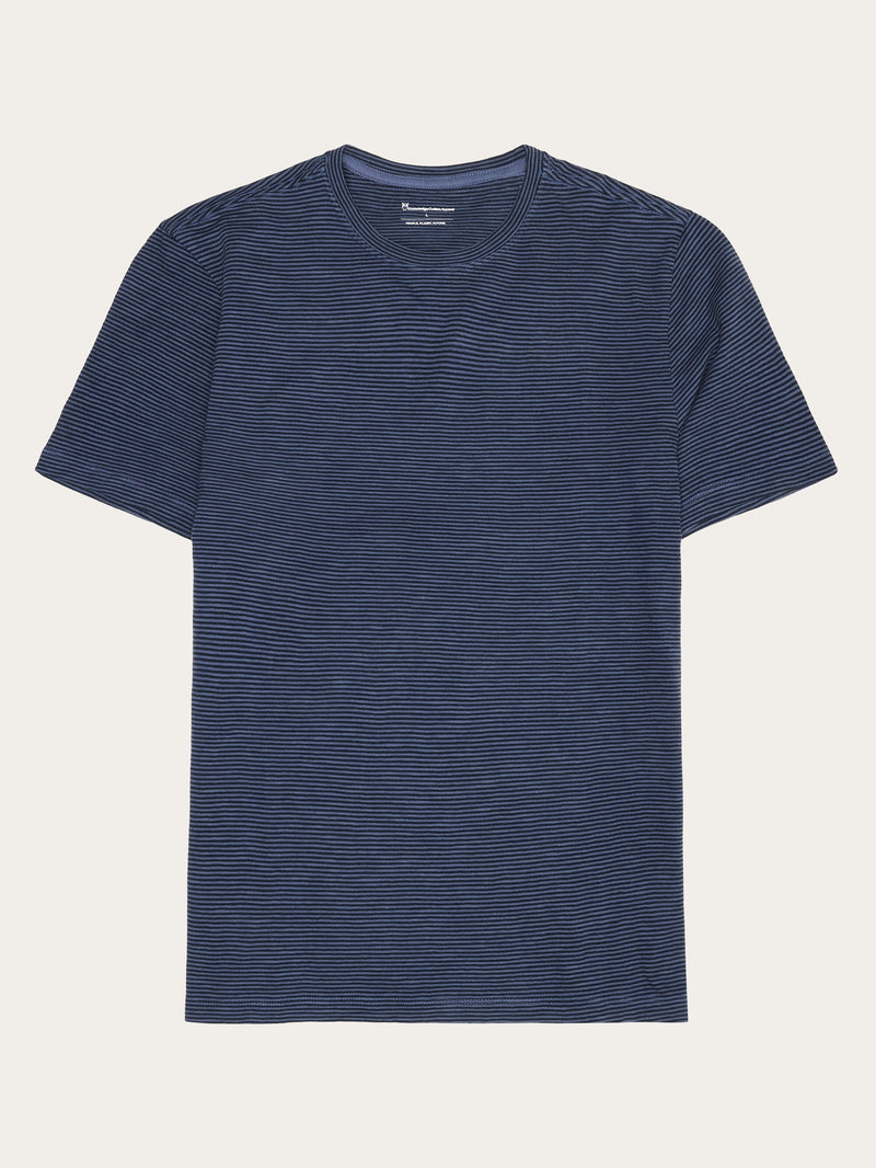 KnowledgeCotton Apparel - MEN Narrow striped slub t-shirt T-shirts 8036 Navy