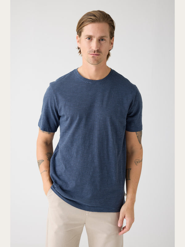 KnowledgeCotton Apparel - MEN Narrow striped slub t-shirt T-shirts 8036 Navy