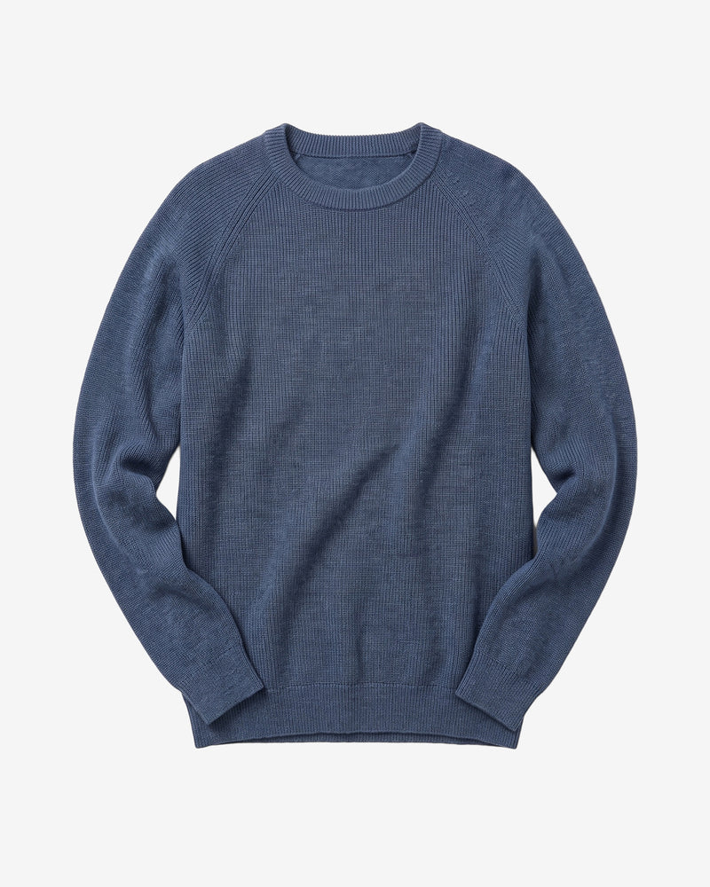 KnowledgeCotton Apparel - MEN O-neck merino wool rib knit Knits 1226 Vintage Indigo