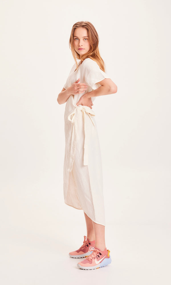 KnowledgeCotton Apparel - WMN ORCHID linen wrap dress Dresses 1348 Buttercream