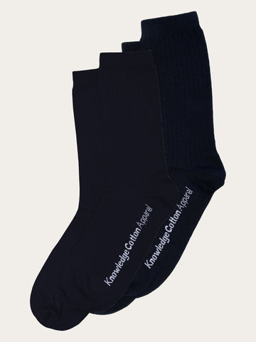 KnowledgeCotton Apparel - UNI 2 pack classic socks Socks 1001 Total Eclipse