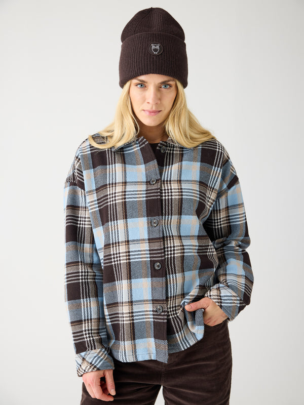 KnowledgeCotton Apparel - WMN Organic Cotton Checked Flannel Overshirt GOTS Overshirts 7026 Brown check