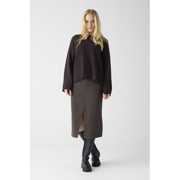 KnowledgeCotton Apparel - WMN Organic Cotton Twill Skirt GOTS Skirts 1487 Chocolate Torte
