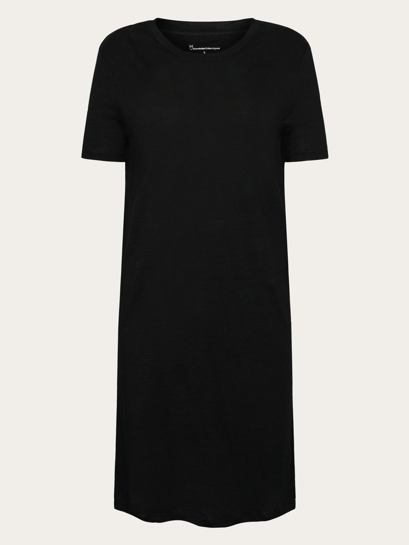 KnowledgeCotton Apparel - WMN Organic Linen T-Shirt Dress GOTS/Vegan Dresses 1300 Black Jet