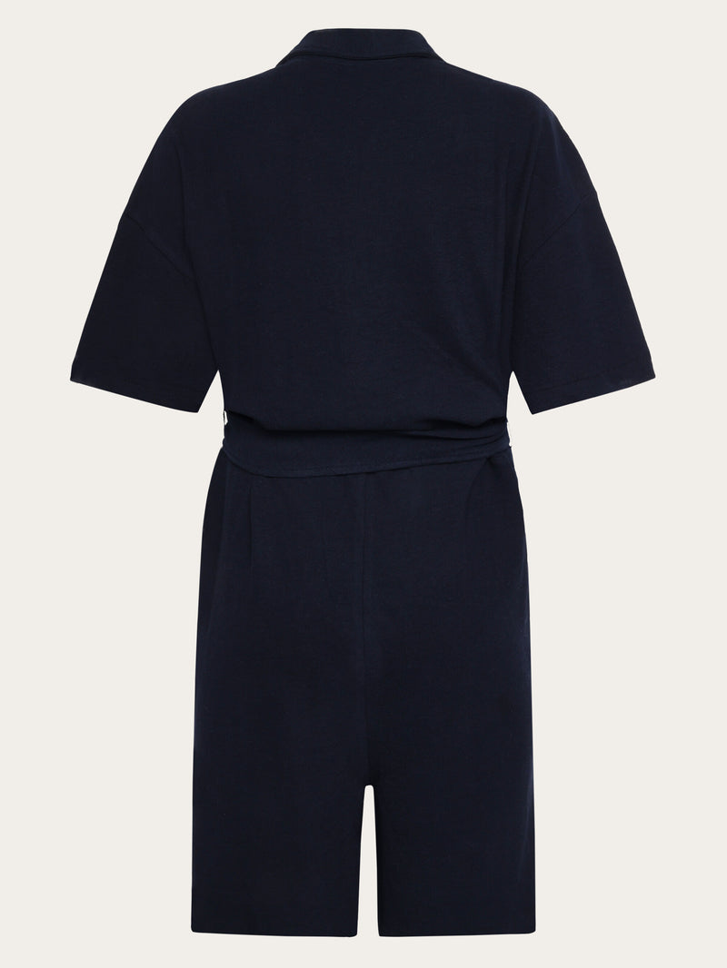 KnowledgeCotton Apparel - WMN POSEY wide fit bouclé playsuit - GOTS/Vegan Jumpsuits 1412 Night Sky