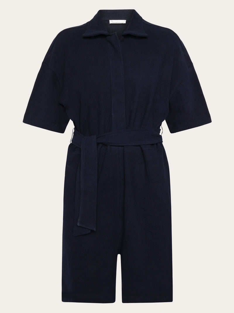 KnowledgeCotton Apparel - WMN POSEY wide fit bouclé playsuit - GOTS/Vegan Jumpsuits 1412 Night Sky