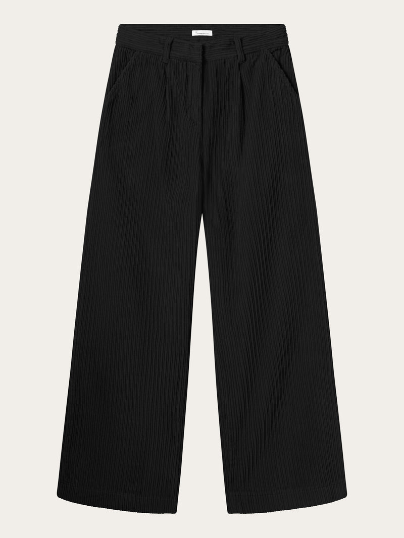 KnowledgeCotton Apparel - WMN POSEY wide high-rise irregular corduroy pants Pants 1300 Black Jet