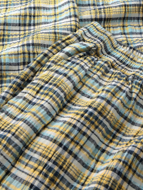 KnowledgeCotton Apparel - WMN POSEY wide mid-rise check seersucker pants - GOTS/Vegan Pants 7024 Yellow check