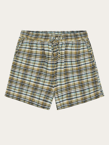 KnowledgeCotton Apparel - WMN POSEY wide mid-rise check seersucker shorts - GOTS/Vegan Shorts 7024 Yellow check