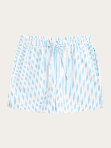KnowledgeCotton Apparel - WMN POSEY wide mid-rise elastic waist pyjama shorts - GOTS/Vegan Shorts 8021 Blue stripe