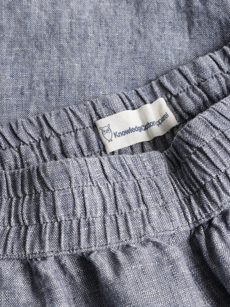 KnowledgeCotton Apparel - WMN POSEY wide mid-rise linen shorts - GOTS/Vegan Shorts 1226 Vintage Indigo