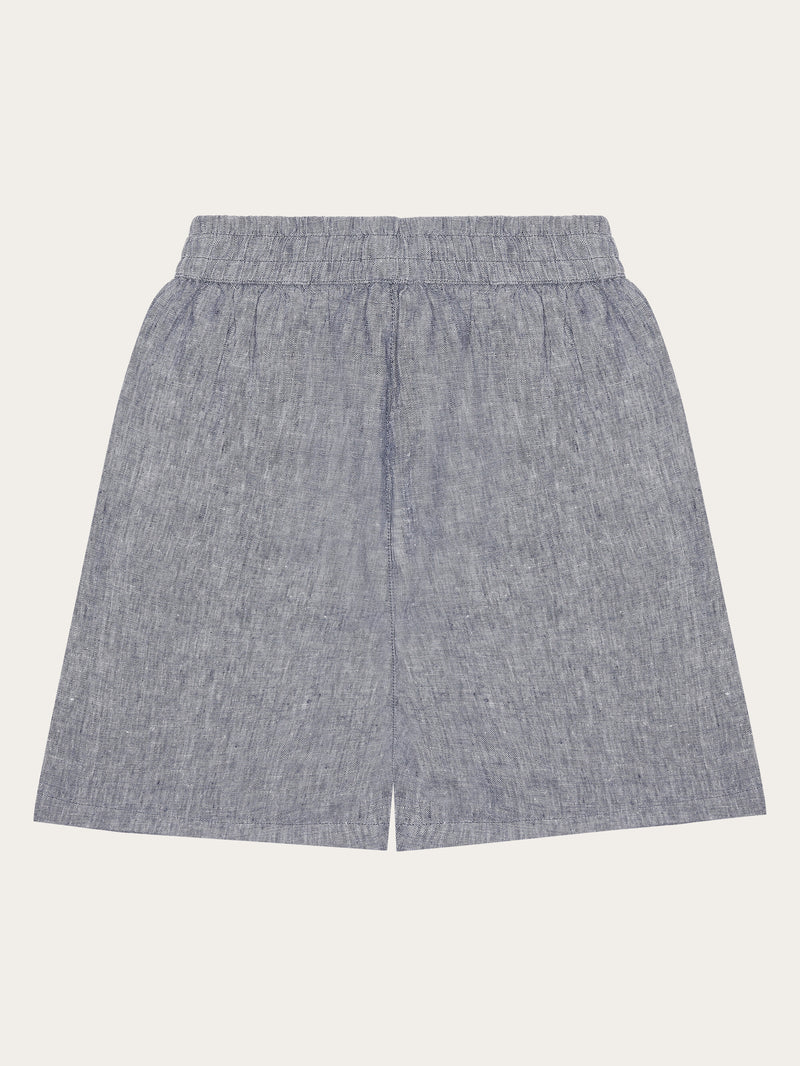 KnowledgeCotton Apparel - WMN POSEY wide mid-rise linen shorts - GOTS/Vegan Shorts 1226 Vintage Indigo