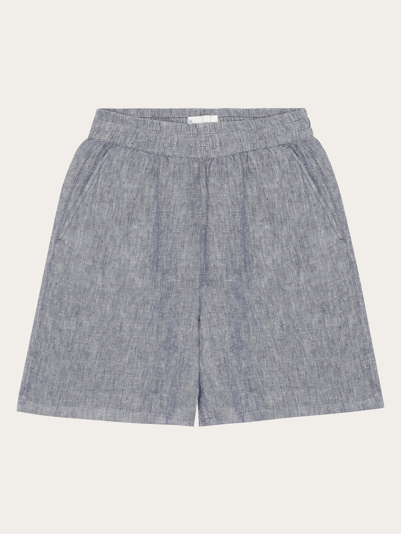 KnowledgeCotton Apparel - WMN POSEY wide mid-rise linen shorts - GOTS/Vegan Shorts 1226 Vintage Indigo