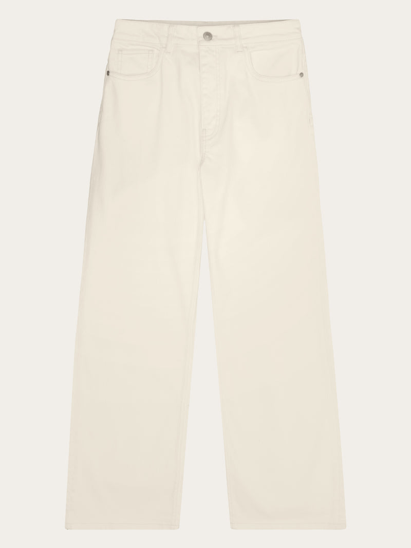 KnowledgeCotton Apparel - WMN POSEY wide mid-rise twill pant - GOTS/Vegan Pants 1387 Egret