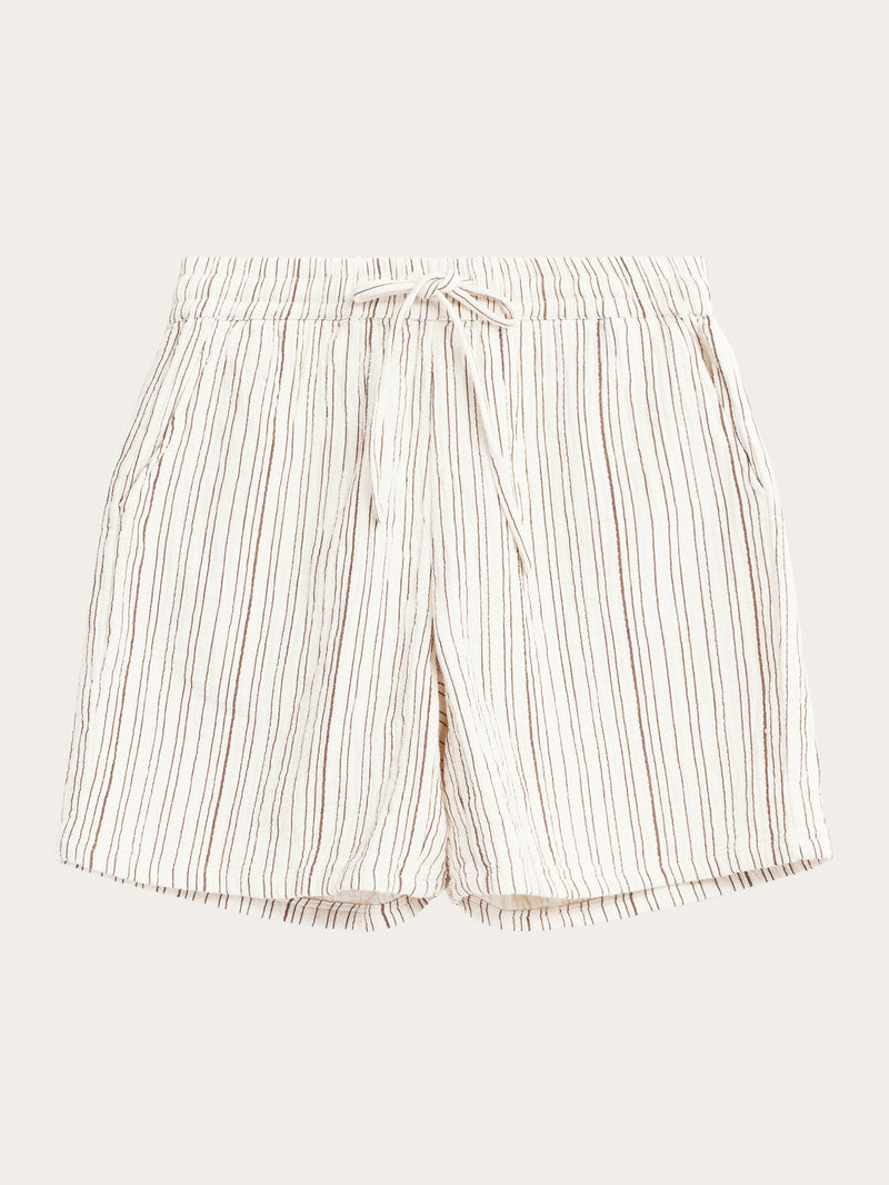 KnowledgeCotton Apparel - WMN POSEY wide mid-rise wrinkle stripe shorts - GOTS/Vegan Shorts 8026 Brown stripe