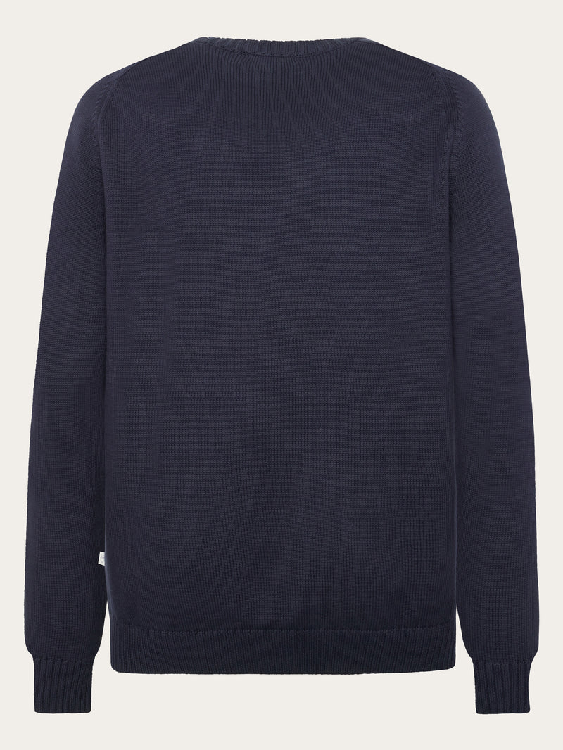 KnowledgeCotton Apparel - MEN Plain knitted crew neck Knits 1412 Night Sky