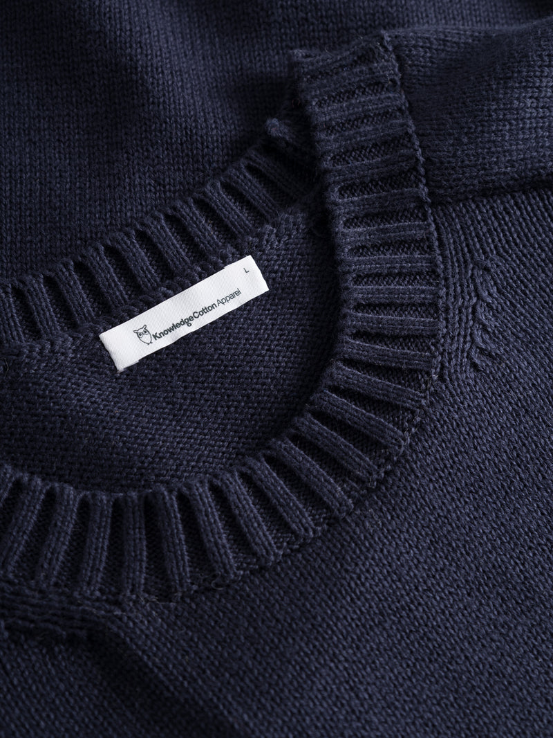 KnowledgeCotton Apparel - MEN Plain knitted crew neck Knits 1412 Night Sky