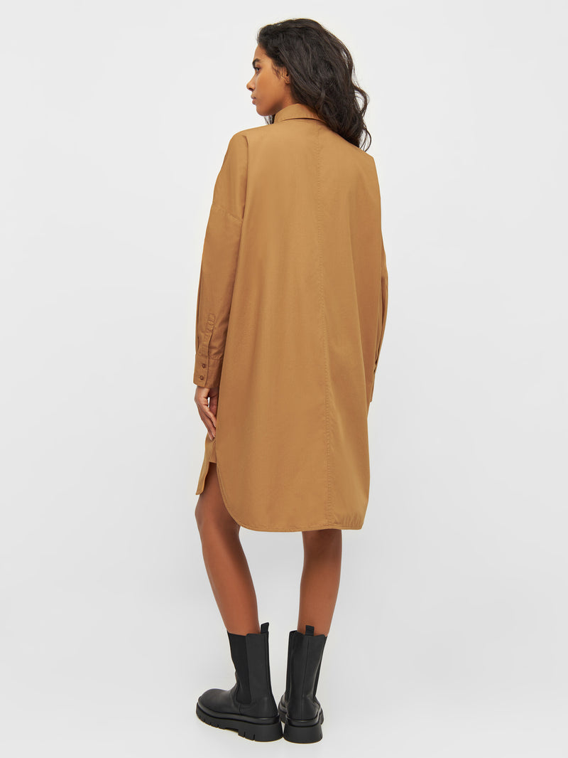 KnowledgeCotton Apparel - WMN Poplin dropped shoulder shirt dress Dresses 1366 Brown Sugar