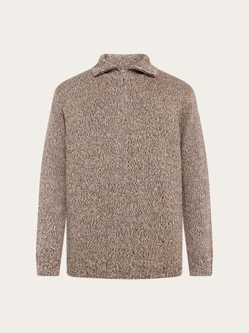 KnowledgeCotton Apparel - MEN Quater zip sweater Knits 5003 Brown multi
