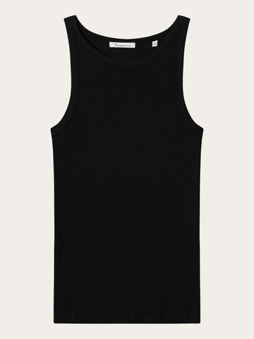 KnowledgeCotton Apparel - WMN Racer rib top T-shirts 1300 Black Jet