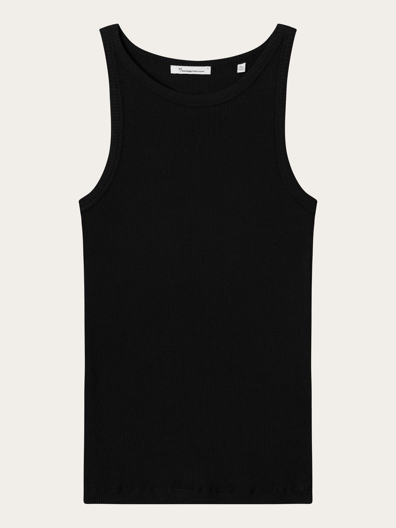 KnowledgeCotton Apparel - WMN Racer rib top T-shirts 1300 Black Jet