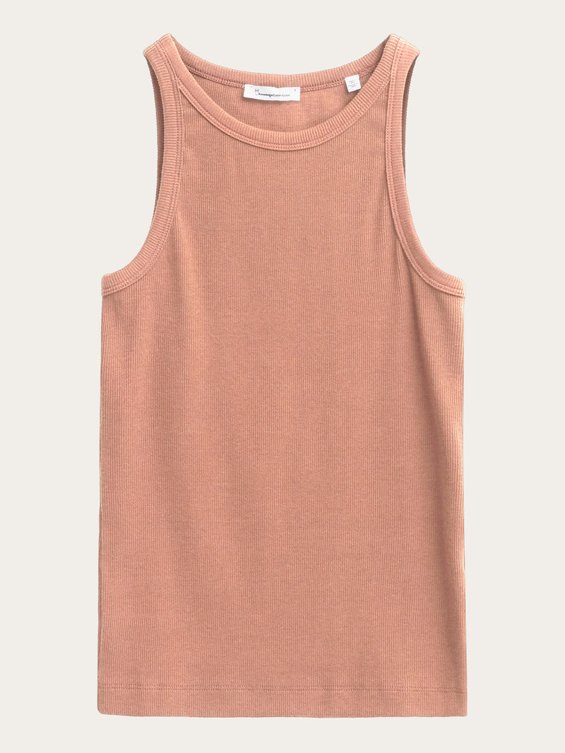 KnowledgeCotton Apparel - WMN Racer rib top T-shirts 1469 Muted Clay