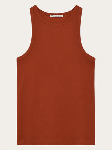 KnowledgeCotton Apparel - WMN Racer rib top T-shirts 1488 Burnt Brick