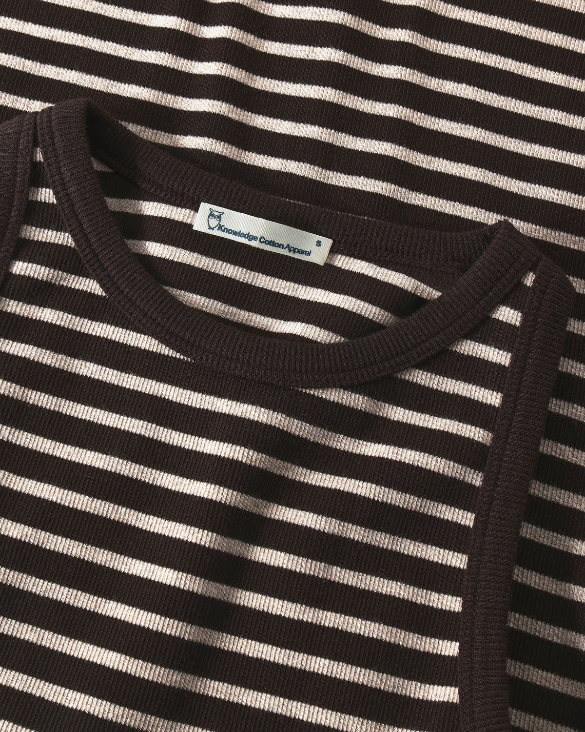 KnowledgeCotton Apparel - WMN Racer rib top T-shirts 8009 Stripe brown