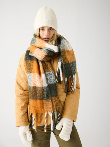 KnowledgeCotton Apparel - UNI Recycled fringe scarf Scarfs 7005 Green check