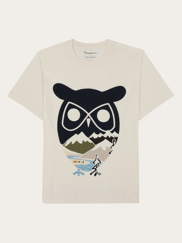 KnowledgeCotton Apparel - MEN Regenerative Organic Cotton Front Print T-Shirt GOTS T-shirts 1387 Egret