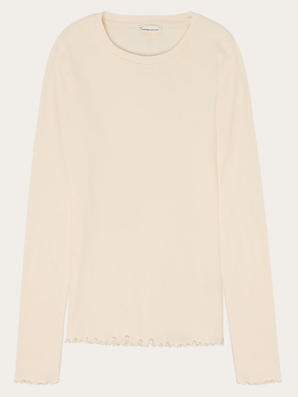 KnowledgeCotton Apparel - WMN Regenerative Organic Cotton Rib Long Sleeve GOTS/Vegan T-shirts 1387 Egret