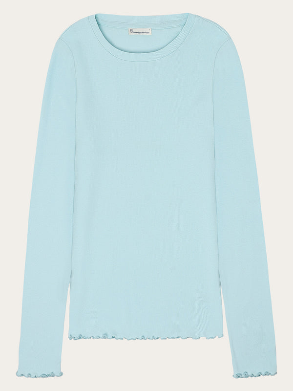 KnowledgeCotton Apparel - WMN Regenerative Organic Cotton Rib Long Sleeve GOTS/Vegan T-shirts 1480 Aqua-Esque
