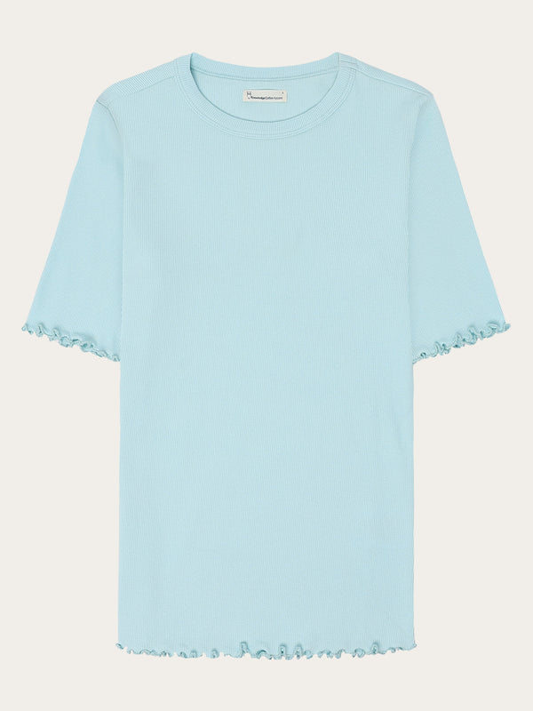 KnowledgeCotton Apparel - WMN Regenerative Organic Cotton Rib T-Shirt GOTS/Vegan T-shirts 1480 Aqua-Esque