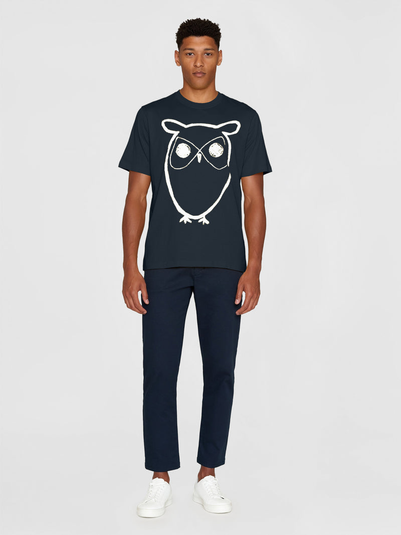 KnowledgeCotton Apparel - MEN Regular big owl front print t-shirt - Regenerative Organic Certified™ - GOTS T-shirts 1001 Total Eclipse