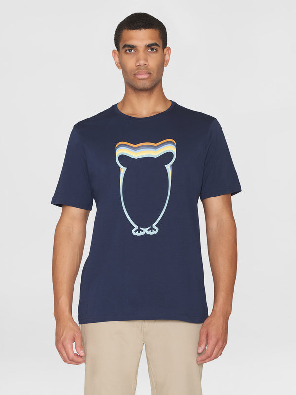KnowledgeCotton Apparel - MEN Regular big owl layer front print t-shirt T-shirts 1412 Night Sky