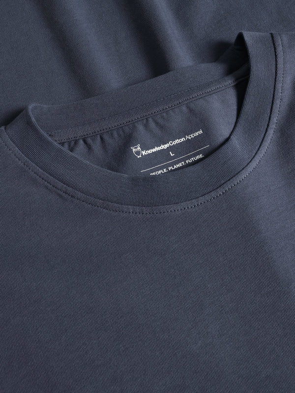 KnowledgeCotton Apparel - UNI Regular drop-shoulder short sleeve heavy single jersey printed t-shirt GOTS/Vegan T-shirts 1226 Vintage Indigo