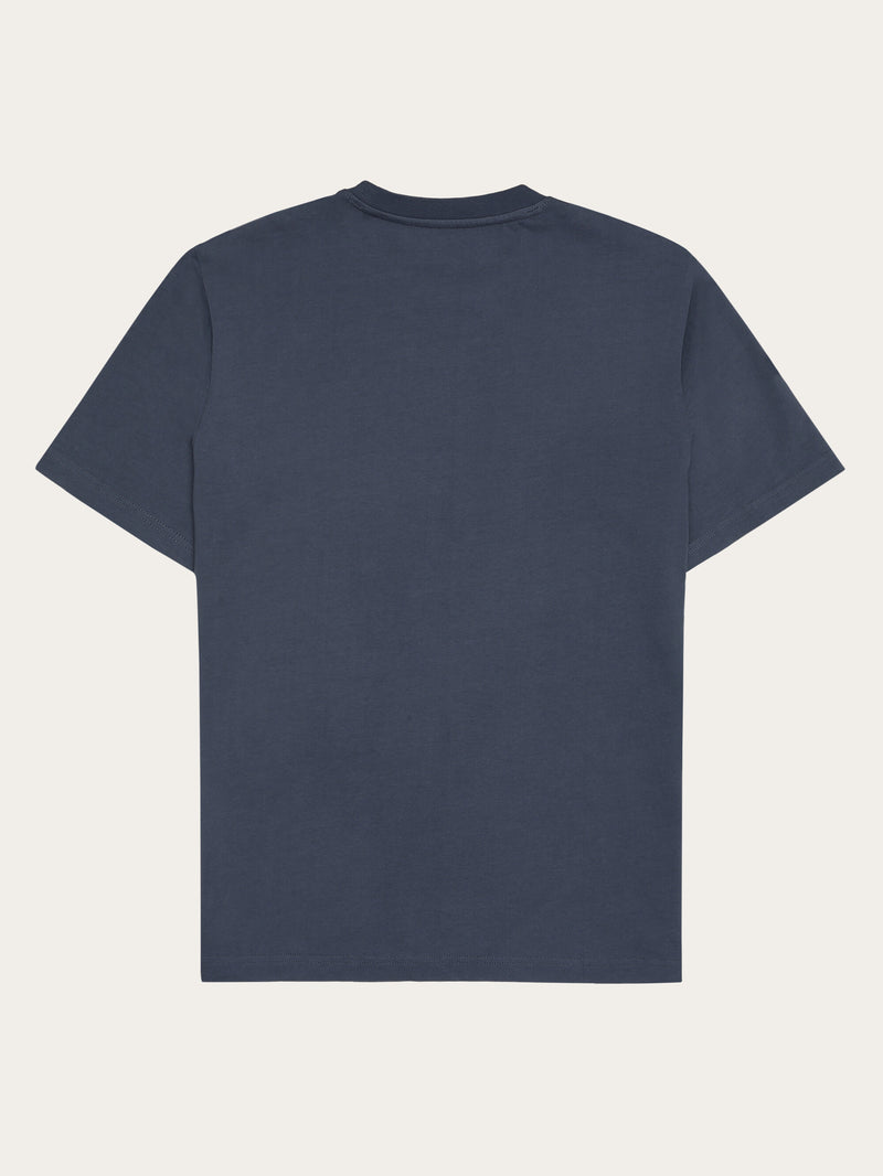 KnowledgeCotton Apparel - UNI Regular drop-shoulder short sleeve heavy single jersey printed t-shirt GOTS/Vegan T-shirts 1226 Vintage Indigo