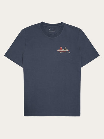 KnowledgeCotton Apparel - UNI Regular drop-shoulder short sleeve heavy single jersey printed t-shirt GOTS/Vegan T-shirts 1226 Vintage Indigo